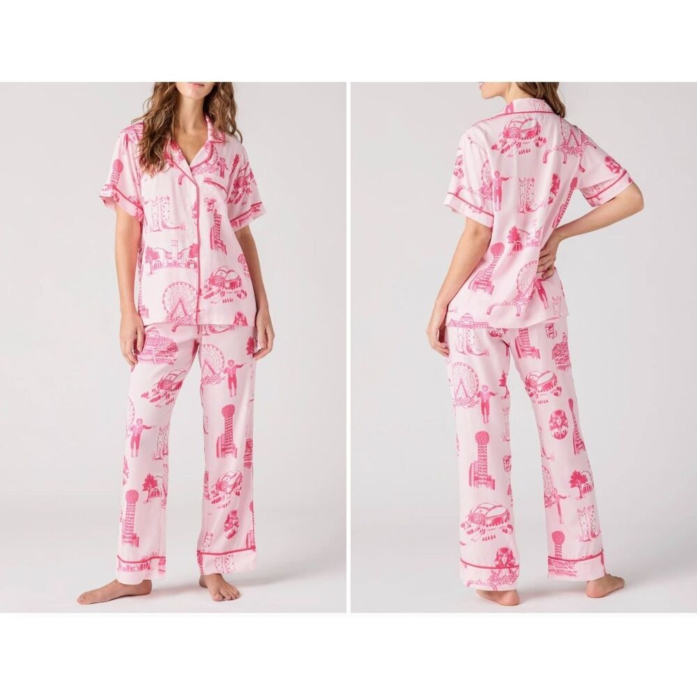 New $138  Katie Kime Dallas Toile Cotton Blend Pajamas Women's Size Large